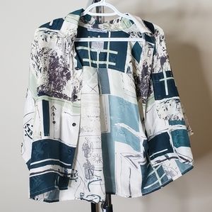 Vintage Silk Green Patterned Button-Up